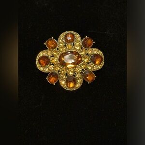 Vintage LC Gold and Amber Brooch✨